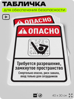 Табличка для обеспечения безопасности "Опасно, требуется разрешение", для офиса, по охране труда для предприятия, организаций, 40х30 см, Silver Plane x Айдентика Технолоджи