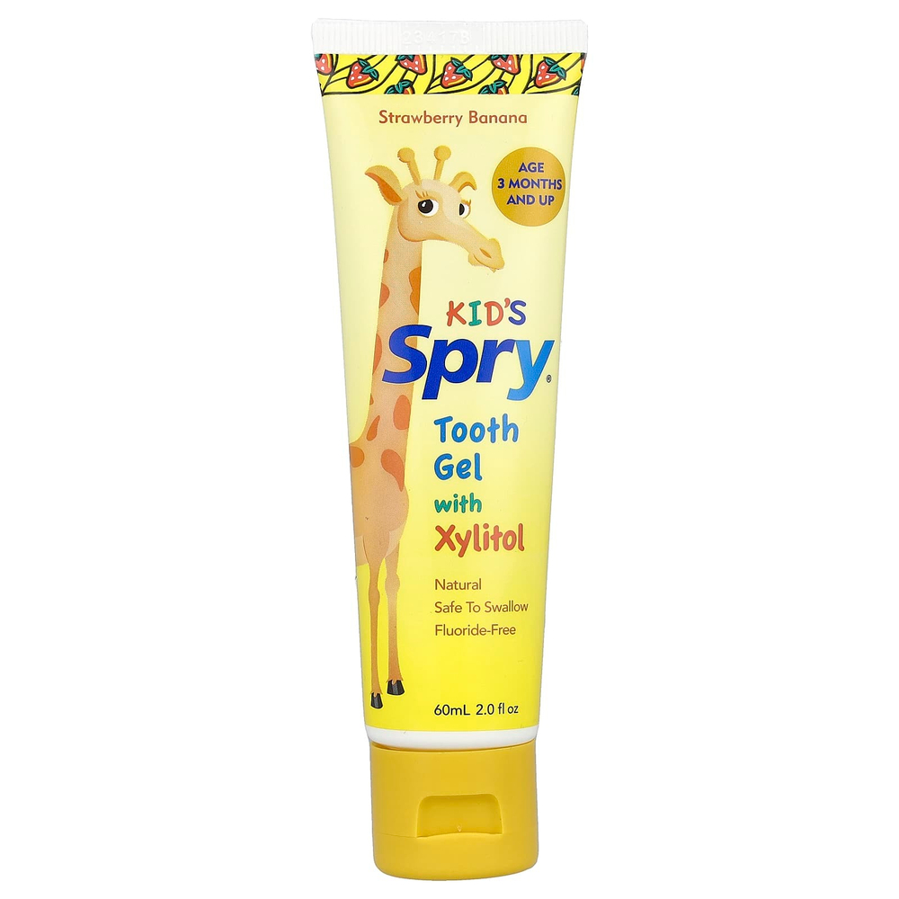 Xlear, Kid's Spry®, зубной гель с ксилитолом, для детей от 3 месяцев, клубника и банан, 60 мл (2 жидк. унц.)