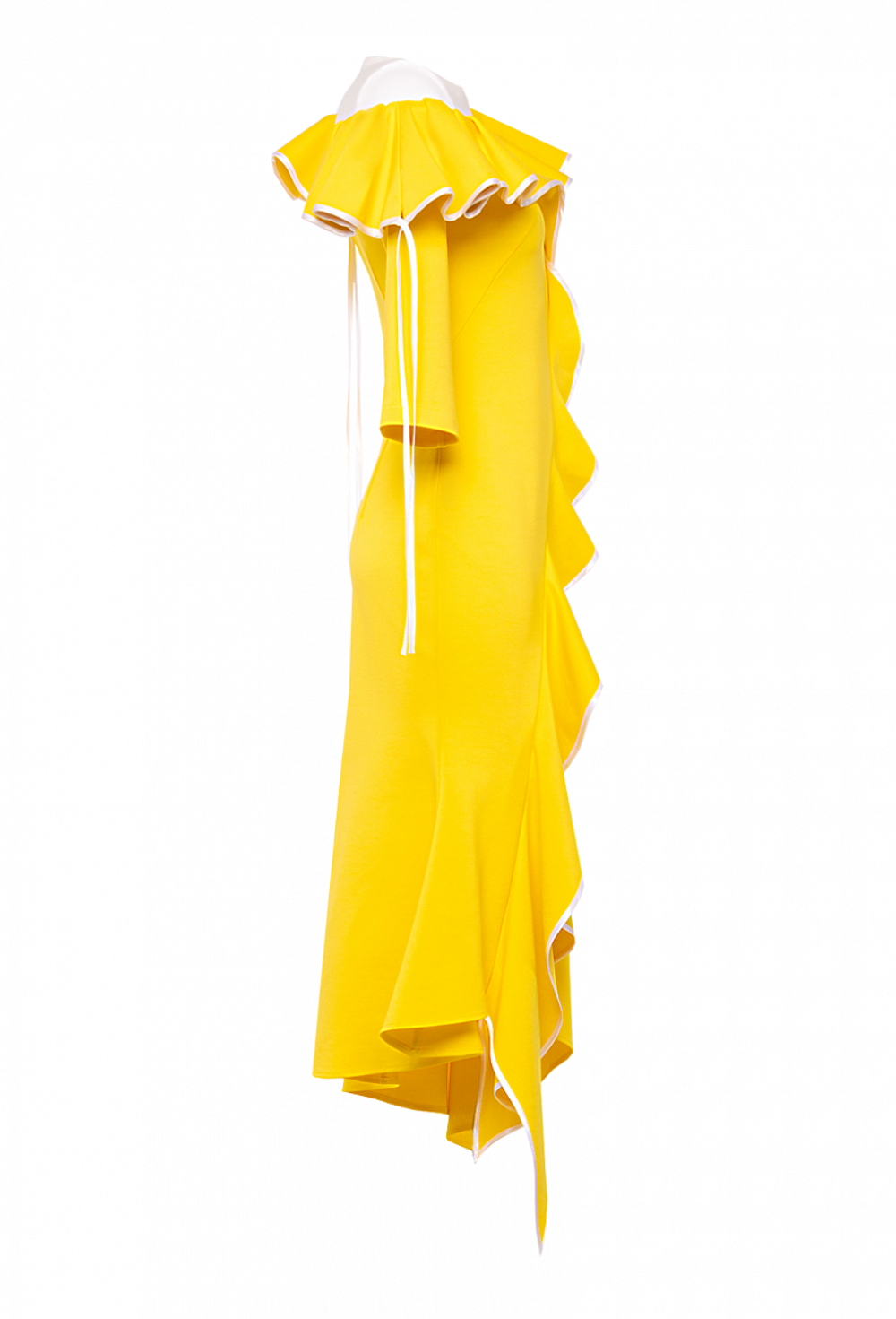 Платье жёлтое с воланами и ассиметричной кокеткой 01-02-21SS