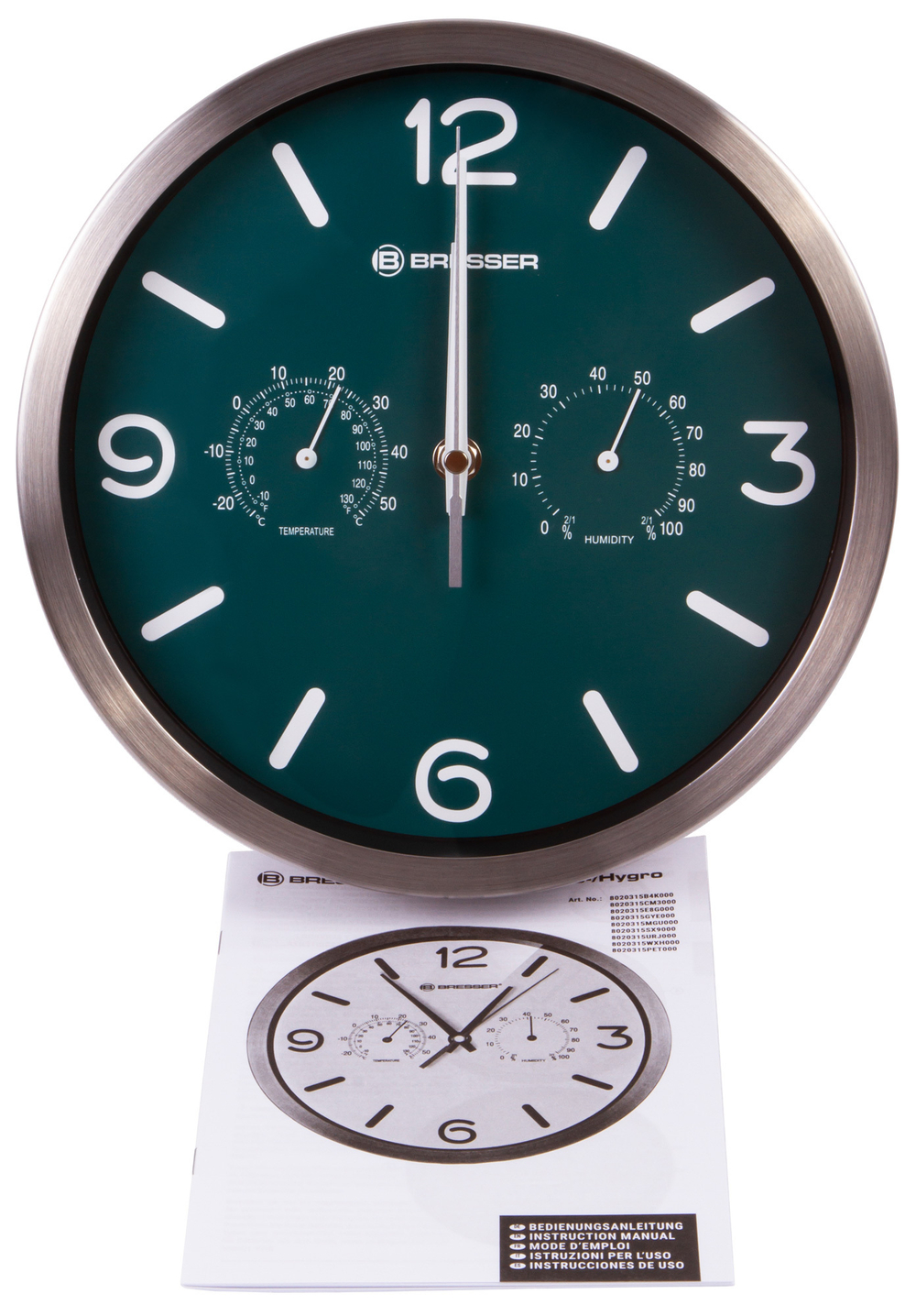 Часы настенные Bresser MyTime ND DCF Thermo/Hygro, 25 см, бирюзовые