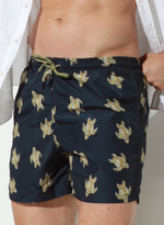 Мужские пляжные шорты с принтом в виде морских черепах (Размер: XXL) (Цвет: черный)