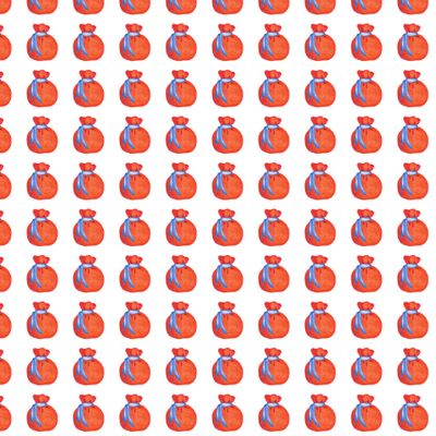 Hand Drawn Christmas Seamless Pattern with Santa Sack. Красные новогодние мешки с подарками на белом фоне.