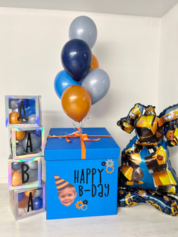 Воздушные шары Трансформер большая коробка синяя/ярко-голубая №3832