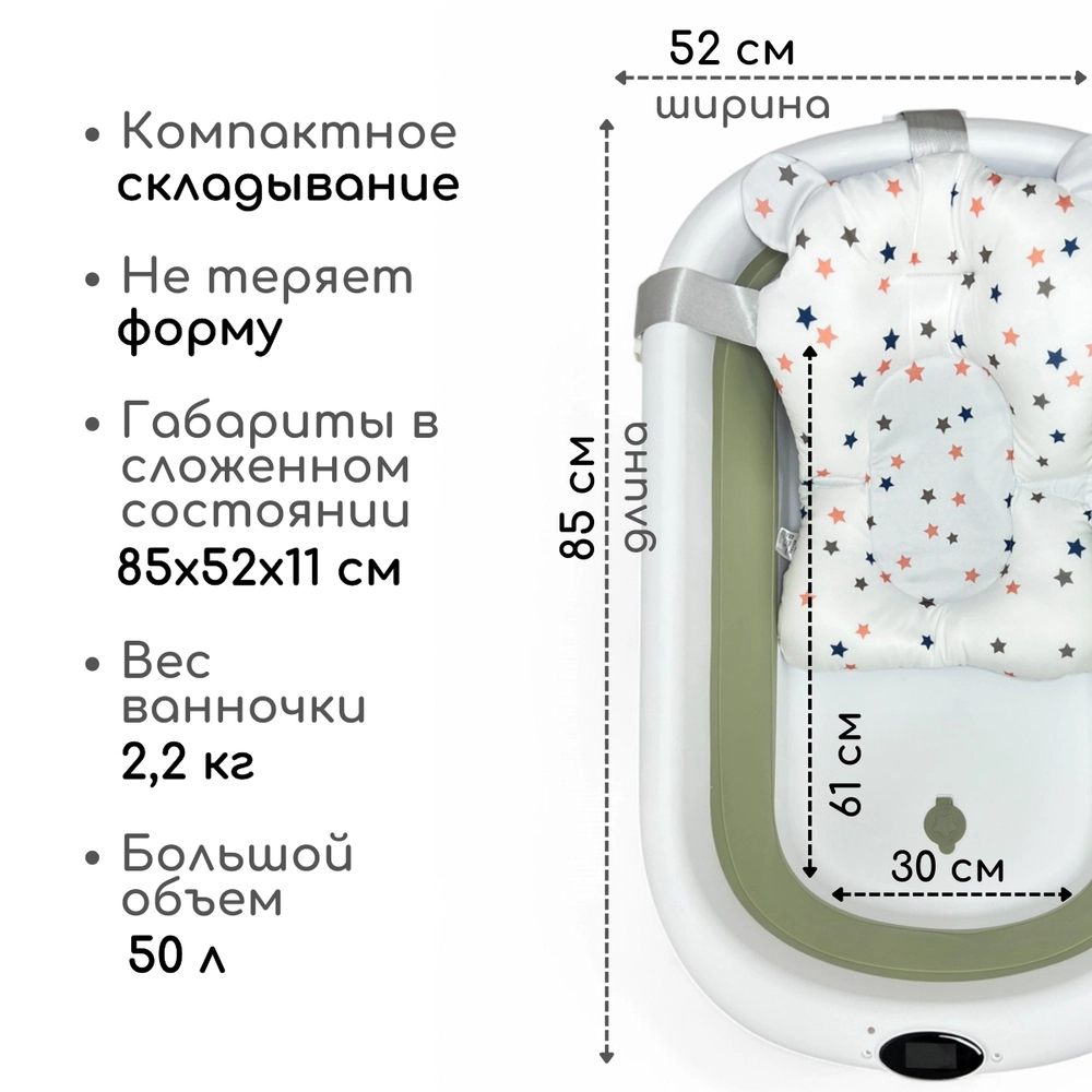 Ванна детская Bubago Felice со сливом, термометром, матрасиком зеленый