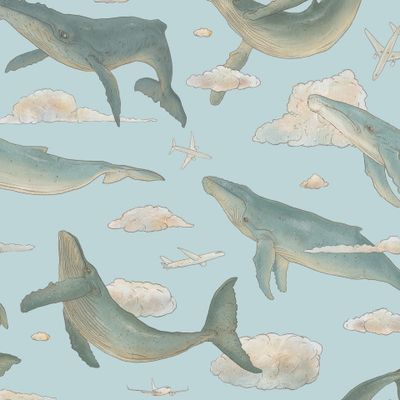 Киты с самолётами в небе