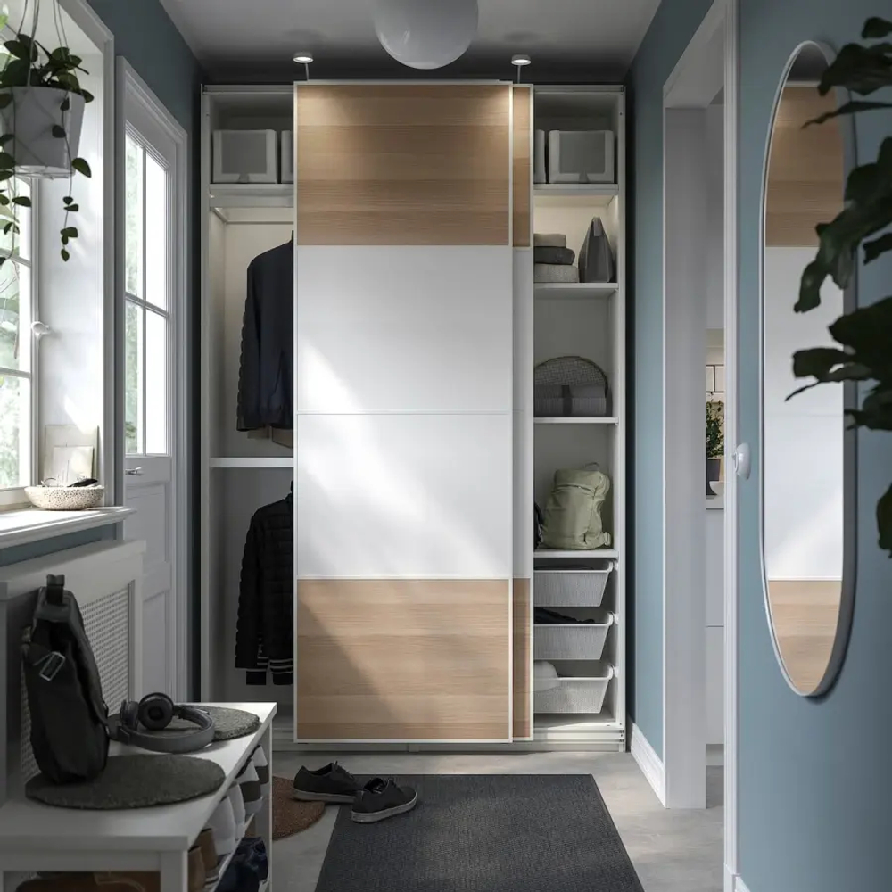 Шкаф-купе- PAX/MEHAMN IКЕА/ПАКС/МЕХАМН ИКЕА, 236,4х150х44 см, бежевый/белый