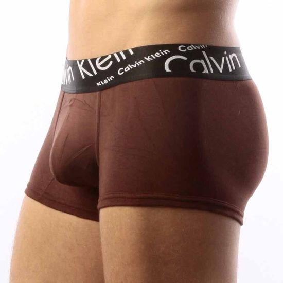 Мужские трусы боксеры коричневые с черной косой резинкой Calvin Klein Black Waistband Italics Boxer Brown