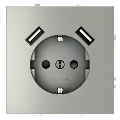Розетка встраиваемая VOLTUM S70 с заземлением и защитными шторками, 16А, с USB, A+A, (сталь)