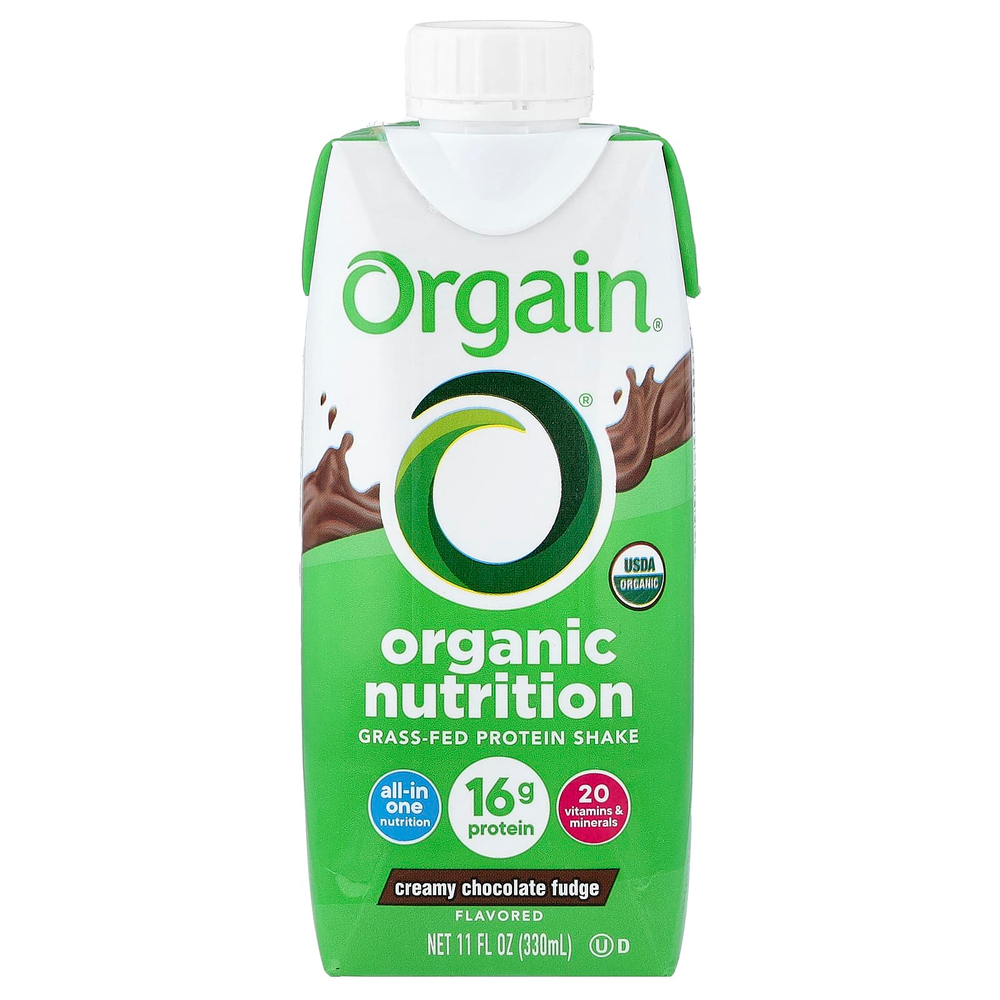 Orgain, Organic Nutrition, протеиновый коктейль из молока коров травяного откорма, сливочная шоколадная помадка, 4 пакетика по 330 мл (11 жидк. унций)