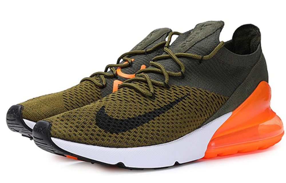 Nike Air Max 270 Flyknit Olive Flak comfortable and versatile low-top running shoes men's Olive Green