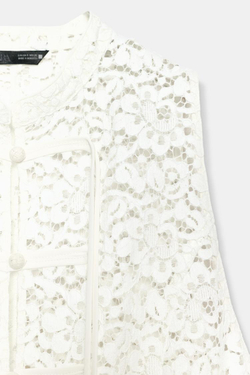 ZARA ДВУБОРТНАЯ КУРТКА С КРУЖЕВОМ, БЕЛЫЙ