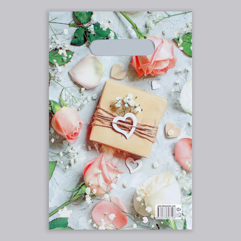 Полиэтиленовый пакет Подарочек с вырубной усиленной ручкой - 20 х 30 см.