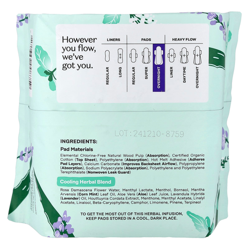 The Honey Pot Company, органический охлаждающий травяной настой, подушечки с крылышками, ночной, 12 штук