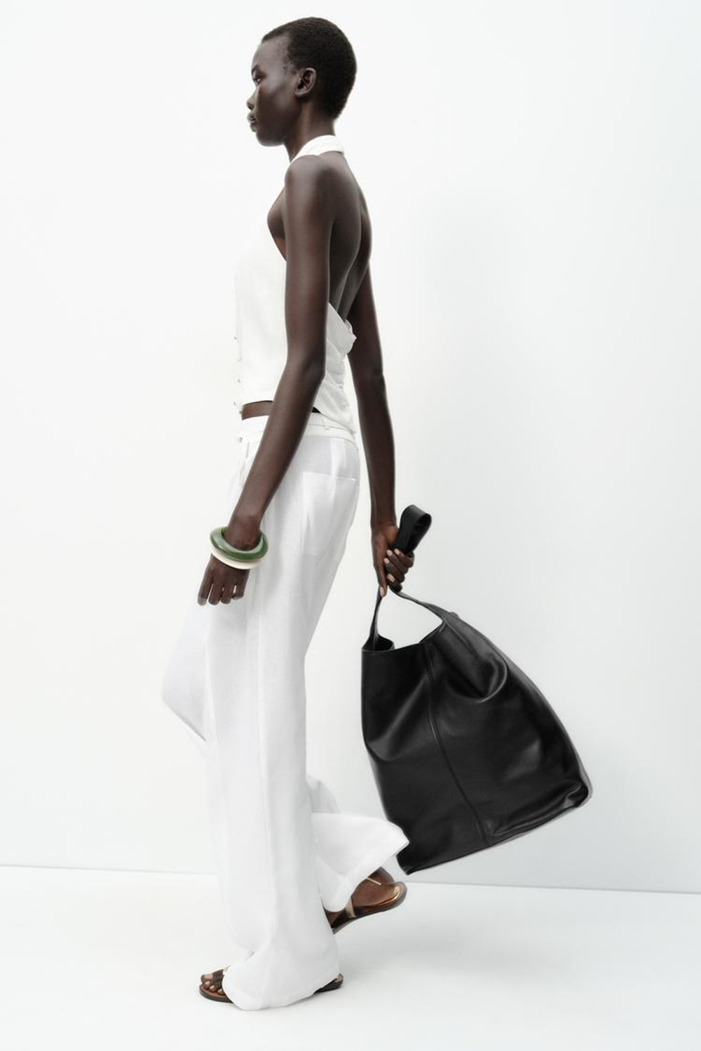 ZARA ТОП-ЖИЛЕТ ХАЛТЕР ИЗ ЛЬНА, БЕЛЫЙ