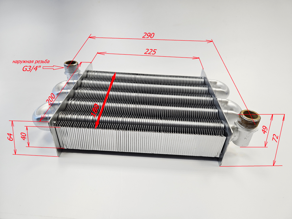 Теплообменник основной (10-24кВт) для FERROLI Fortuna Pro/Fortuna Special (крепление - резьба) (арт. 398063900)