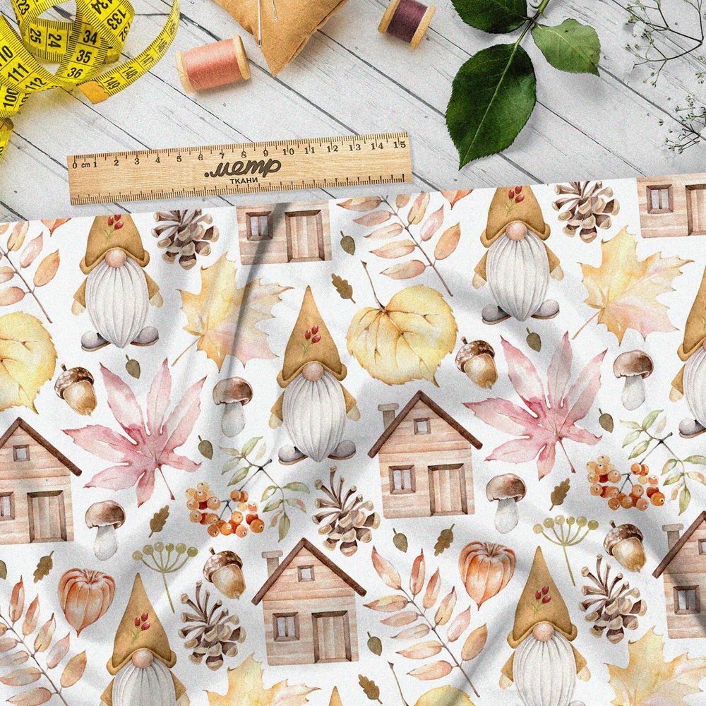 Ткань дюспо осенние листья гномы дома