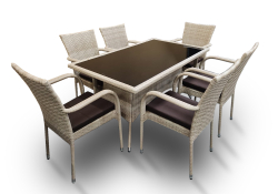 Обеденная мебель из искусственного ротанга стол Руардин + 6 кресел Милан Wood