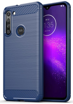 Мягкий чехол синего цвета под карбон на Motorola G8, серия Carbon от Caseport
