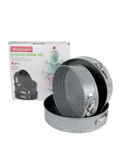 Набор разъемных форм для выпечки 3 шт. Kamille KM-6031 (d24/26/28х6,5 см) из углеродистой стали