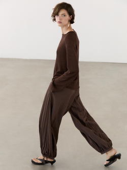 Massimo Dutti Свитер из льняного трикотажа с круглым вырезом, коричневый