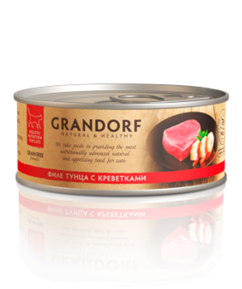 Grandorf 70г Влажный корм для кошек Tuna &amp; Prawn, беззерновой, филе филе тунца с креветками