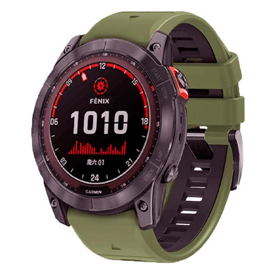 Ремешок двухцветный QuickFit 26 мм для Garmin Fenix 7x/6x/5x/5x plus/3, Descent, Tactix, Enduro, D2, Instinct 2X силиконовый (Бледно-болотный/черный)