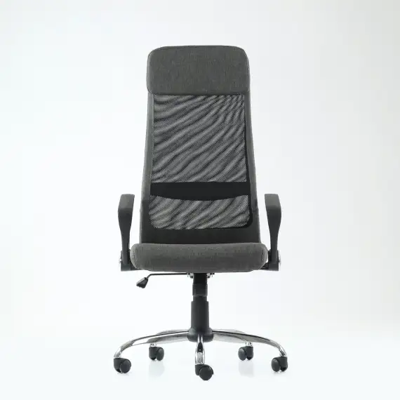Кресло Barneo K-116 для персонала серая ткань, черная сетка, газлифт 3кл
