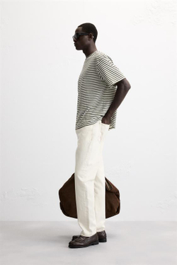 ZARA ФУТБОЛКА В ПОЛОСКУ, ЭКРЮ/ЗЕЛЕНЫЙ