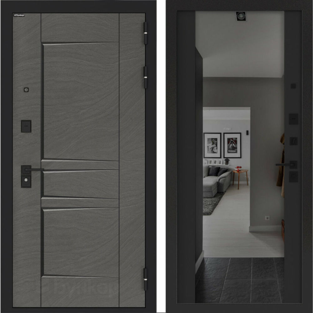 Входная металлическая дверь с зеркалом Бункер HIT B-04/ зеркало с тонировкой ФЛЗ-1 кварц черный