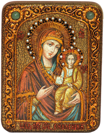 Икона Божией Матери "Одигитрия Смоленская" 20х15см на натуральном дереве в подарочной коробке