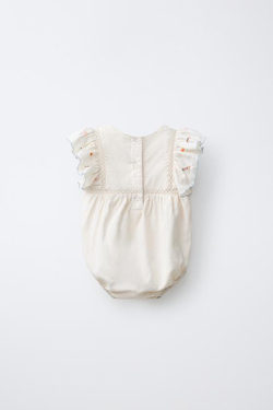 ZARA КОМБИНЕЗОН С ВЫШИТЫМ ЦВЕТКОМ, ЭКРЮ