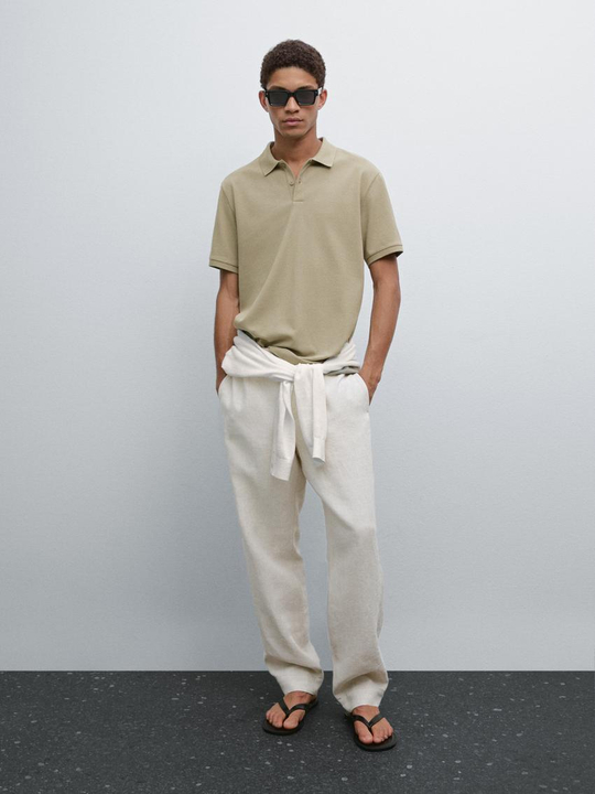 Massimo Dutti Футболка-поло из хлопка, светлый хаки