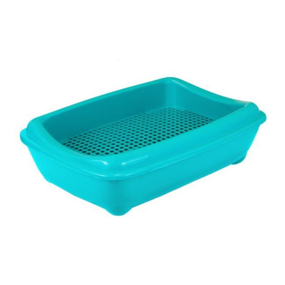 Моськи-Авоськи Туалет для кошек с рамкой-сеткой, глубокий 43*30*12см, бирюзовый