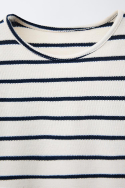 ZARA ФУТБОЛКА ИЗ ТКАНИ ПИКЕ В ПОЛОСКУ, МОРСКОЙ СИНИЙ