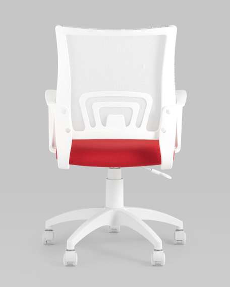 Кресло офисное Topchairs ST-BASIC-W спинка белая сетка сиденье красная ткань крестовина белый пластик