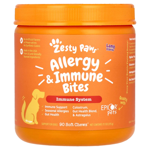 Zesty Paws, Allergy & Immune Bites, для собак, для всех возрастов, баранина, 90 жевательных таблеток, 315 г (11,1 унции)