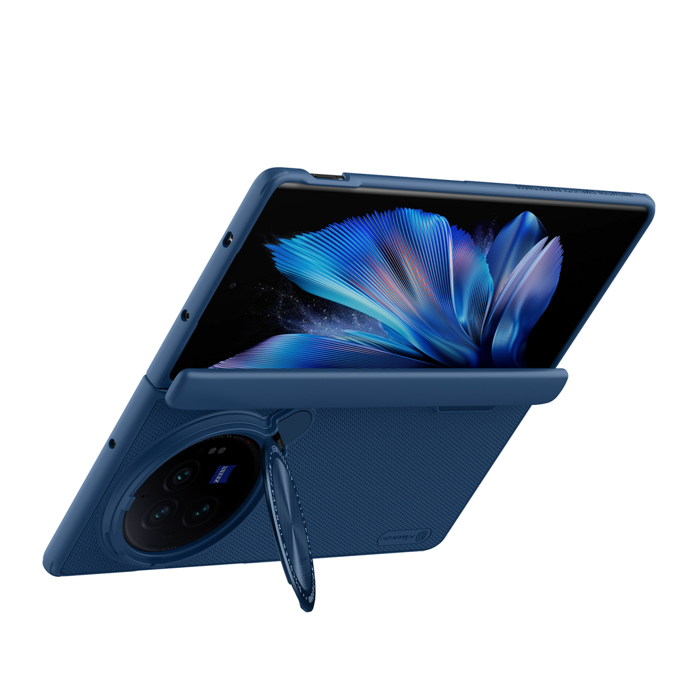 Чехол синего цвета от Nillkin с металлической откидной крышкой для камеры на Vivo X Fold 3 Pro, серия Super Frosted Shield Prop