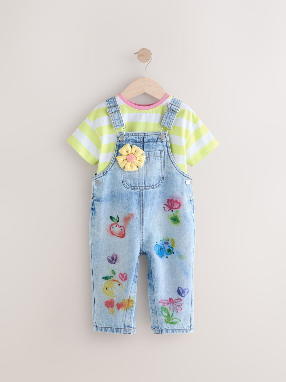 Комбинезон джинсовый и футболка в комплекте для девочки Next E29-027, Синий, Салатовый