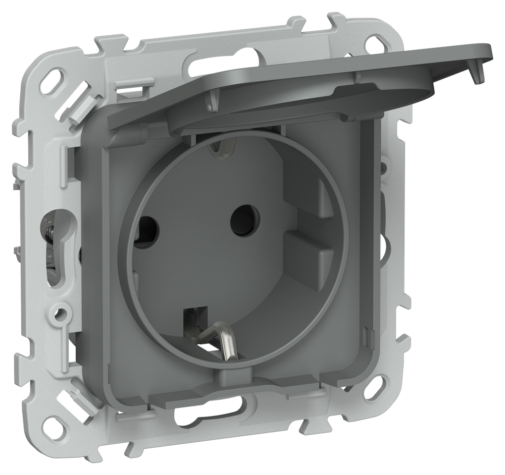 FLITE Розетка с заземлением с защитными шторками и крышкой 16А IP44 РСшкр11-0-44-ФлМА мокрый асфальт IEK
