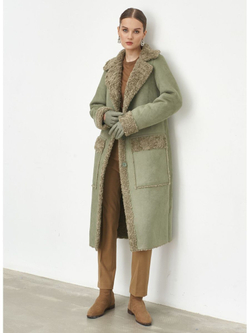 Эко дубленка женская длинная из искусственного меха, зеленая, SilverFox