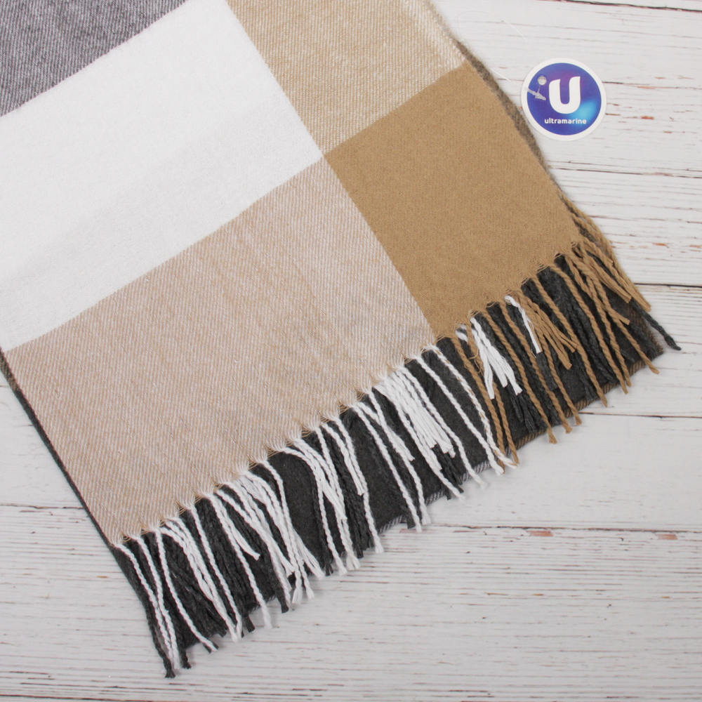 Палантин - шарф «ZIMA», принт в клетку, цвет бежевый/молочный, 180*70см (200/215гр)