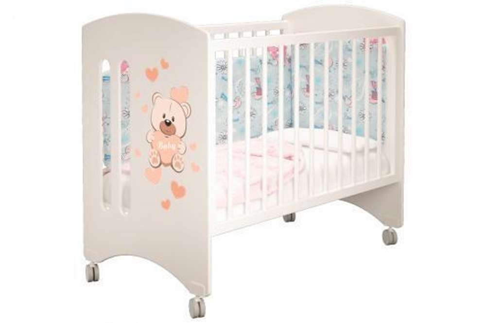 Кроватка Софи "Мишка Бэйби" слон. кость (3 пол.лож., съем. огр., 2 съем. стойк, 4 кол.)