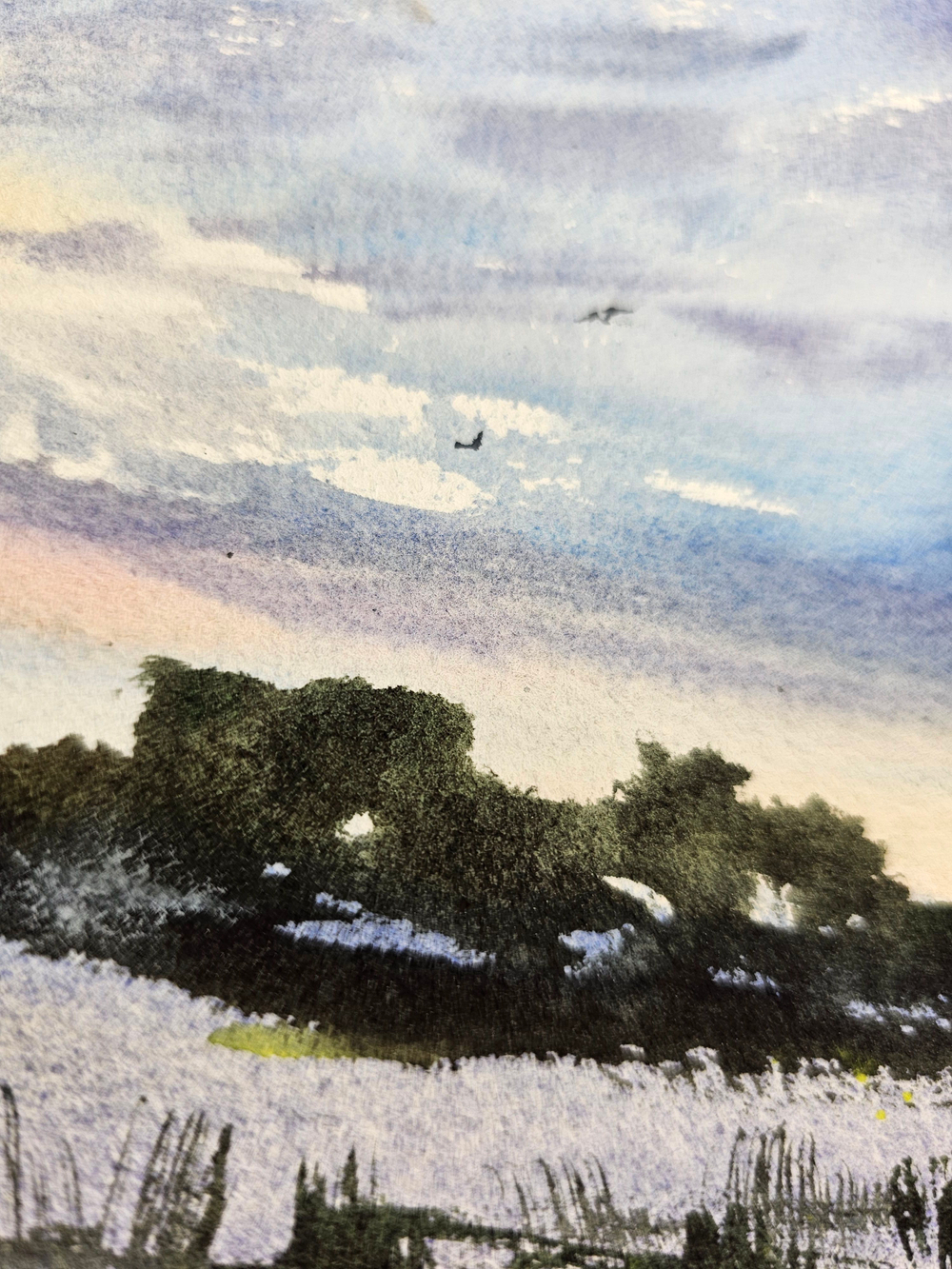 Картина авторская акварельная в паспарту 30х40 см на стену для интерьера "Еще один рассвет"