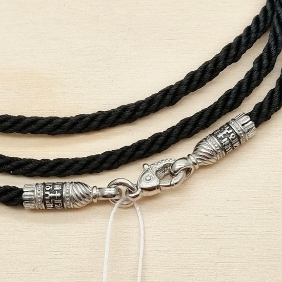 1900131 Текстильный гайтан. Толщина 3 мм. Серебряные концевики.