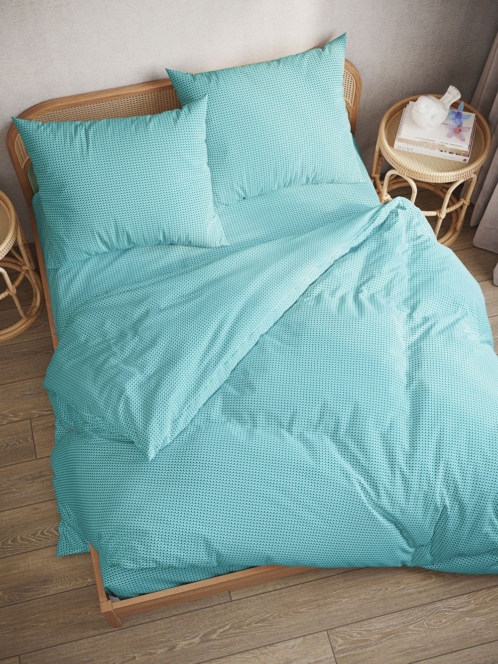 Наволочка комплект 2шт перкаль Сказка "Вязание (лазурное)" 40x60 см на молнии