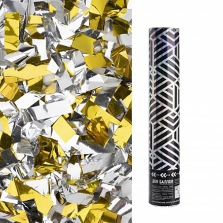 Пневмохлопушка (12/30 см) Геометрия Прямоугольники фольга Золото/Серебро Голография