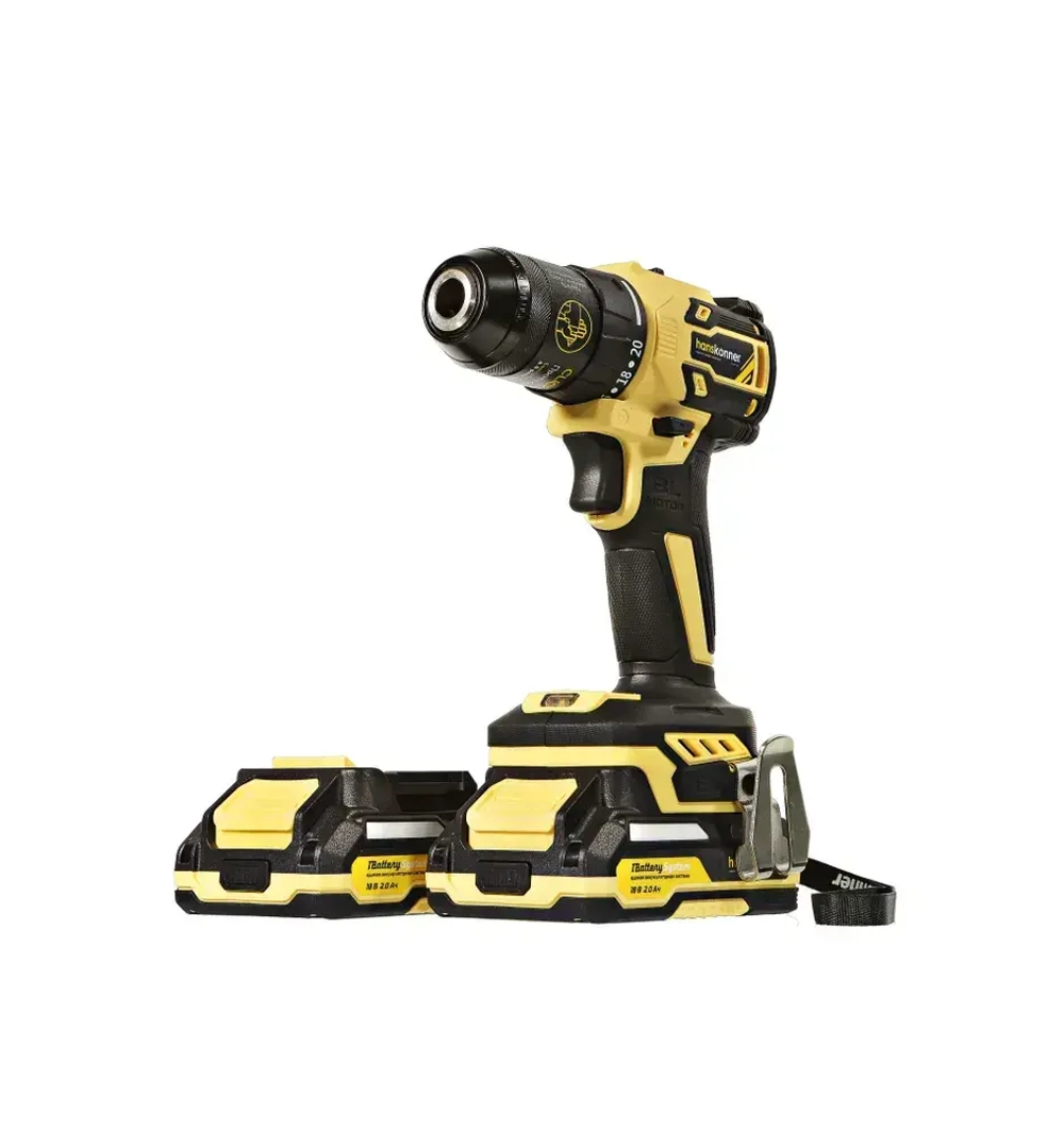 Шуруповерт аккумуляторный бесщеточный Hanskonner PLATINUM, 18В, 2х2Ач, 65Нм, кейс