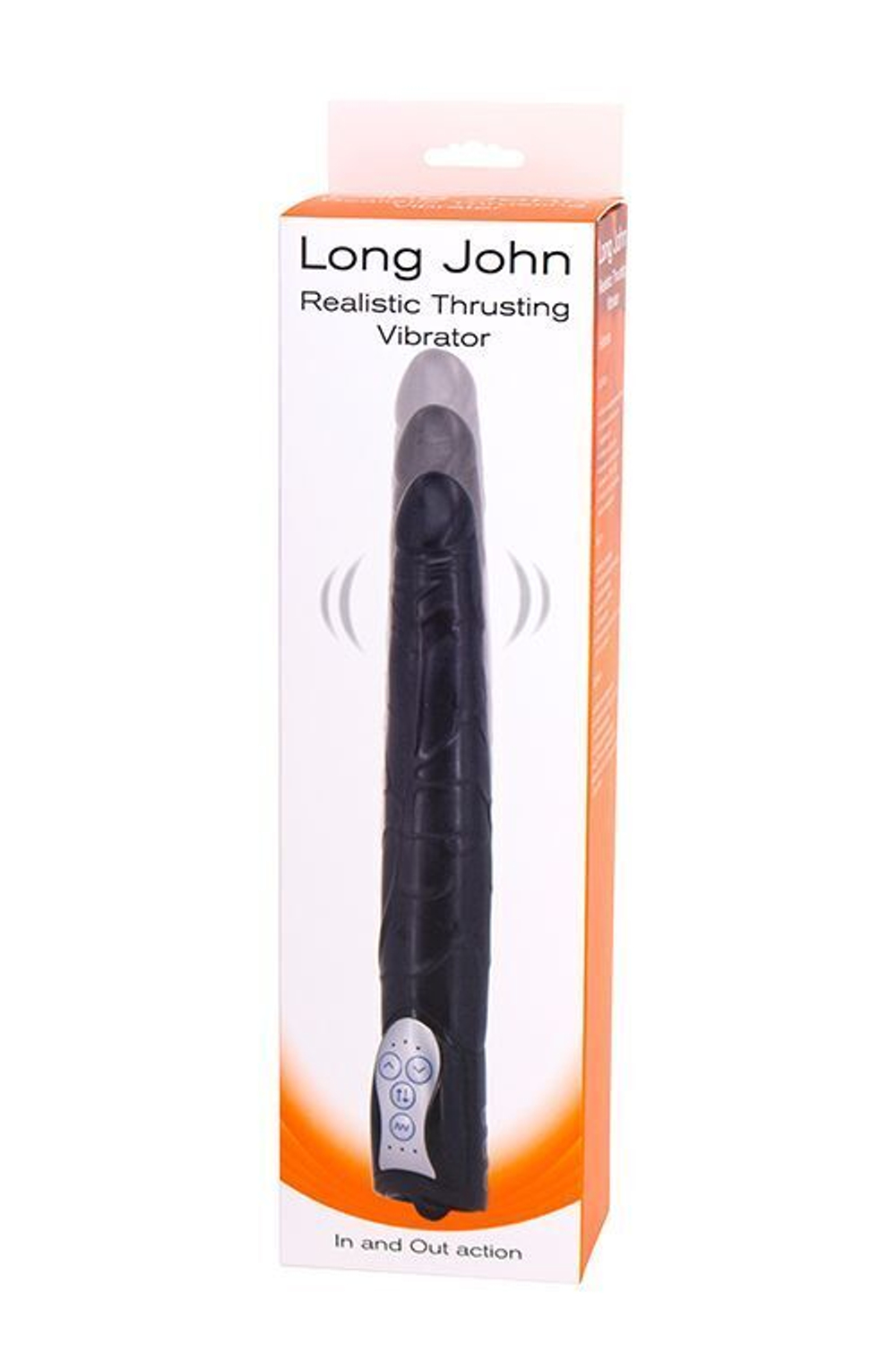 Чёрный вибромассажер Long John Realistic Thrusting Vibrator с функцией толкания - 20 см. (Цвет: черный)
