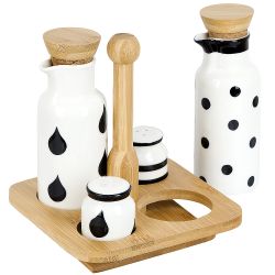 Специи, набор 2пр+бутылки для масла и уксуса на бамбуковой подставке" "16,5*16,5*18,5см.
