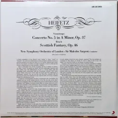 Heifetz, Bruch, Vieuxtemps, New Symphony Orchestra Of London, Sir Malcolm Sargent - Scottish Fantasy, Concerto No. 5 - (Analogue productions) LP